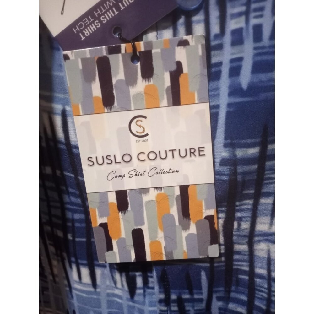 Suslo Couture Men’s Blue Geometric Short Sleeve Dress Button Shirt 5XL Brand New - Picture 4 of 15